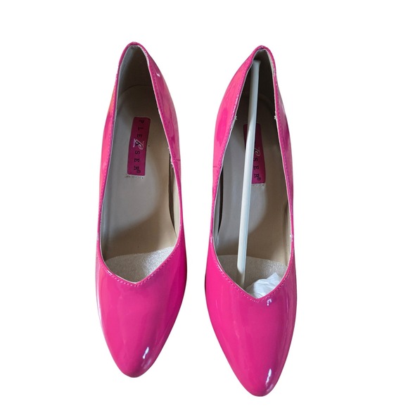 New Pleaser Hot Pink Patent Pointed Toe Stiletto Pumps Heels Women Size 9 Formal - Picture 2 of 7